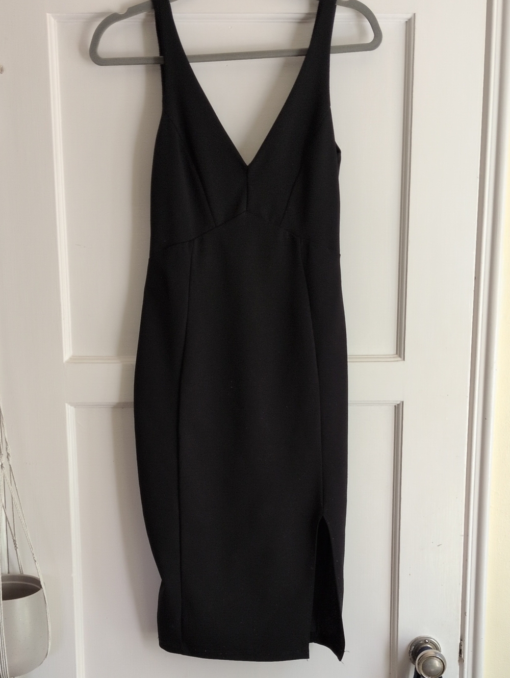 Lulu's Black V-Neck Sheath Dress with Front Slit